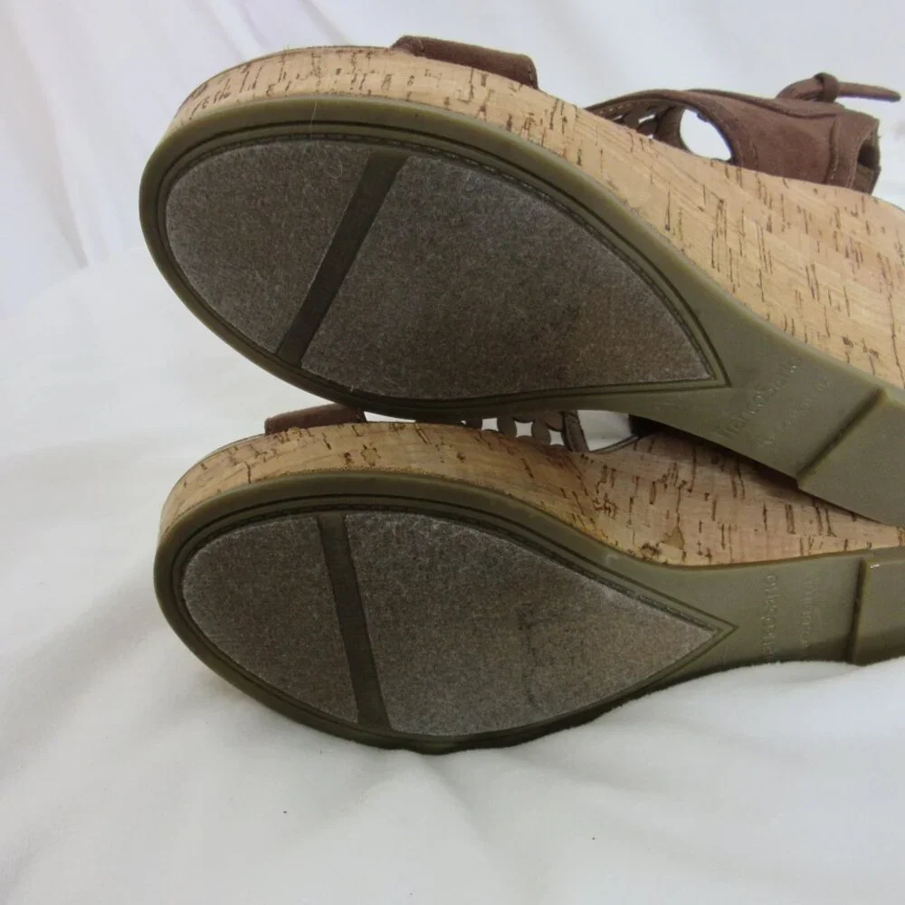 Franco Sarto Cameron Ankle Strap Sandals Wedge Brown Leather Laser Cut Size 6 - Picture 9 of 11